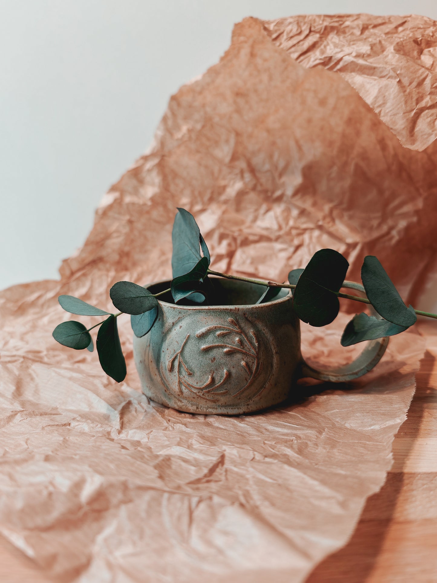 Keramik Tasse - Xilogravura - Blumen Grün