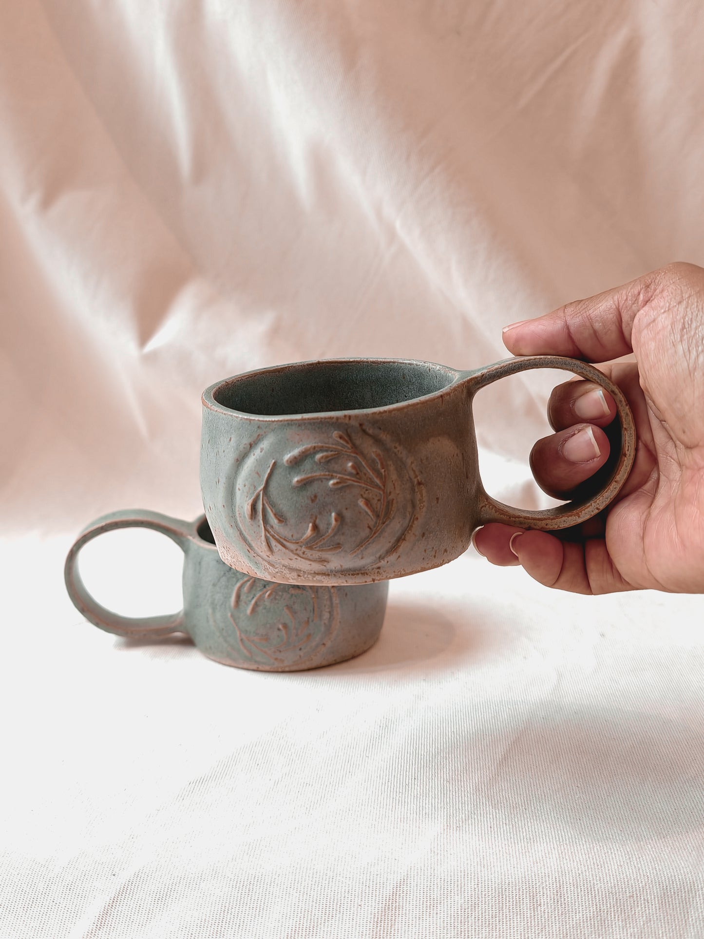 Keramik Tasse - Xilogravura - Blumen Grün