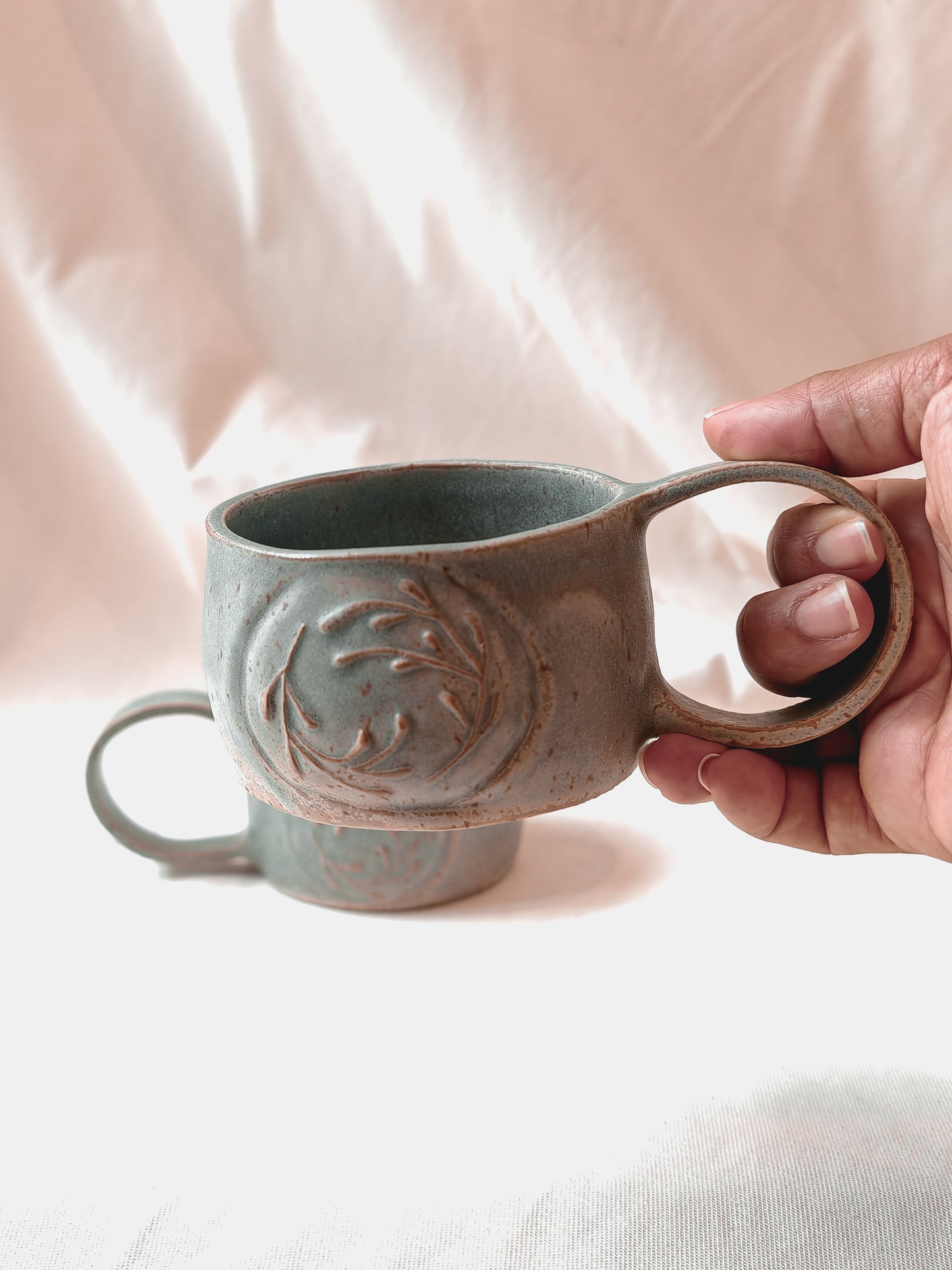 Keramik Tasse - Xilogravura - Blumen Grün
