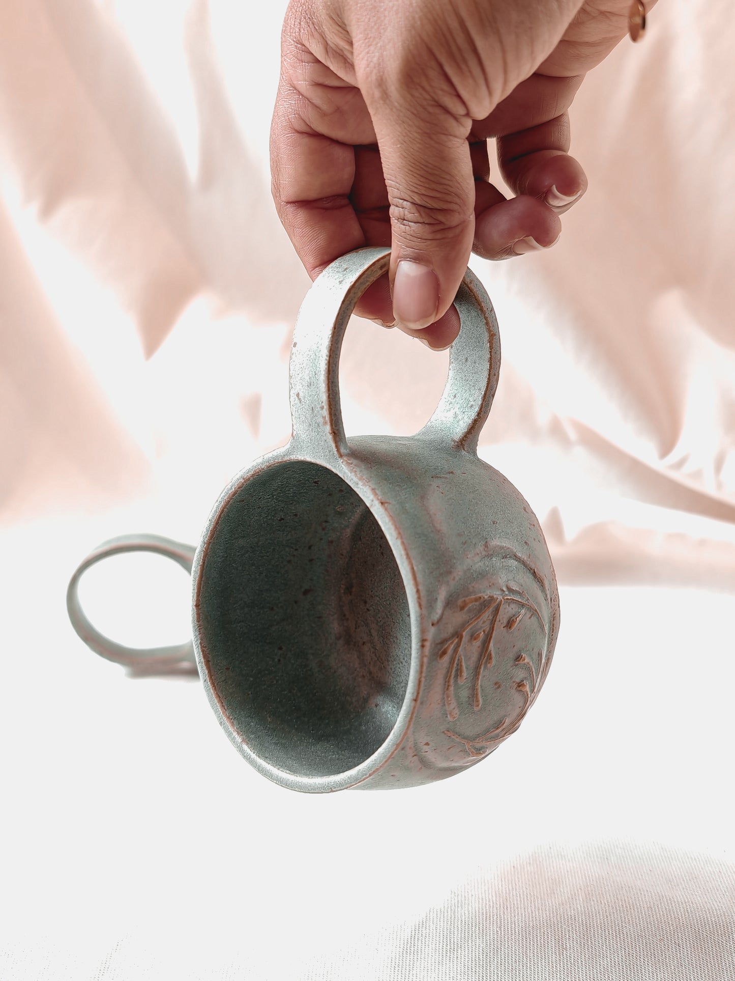 Keramik Tasse - Xilogravura - Blumen Grün