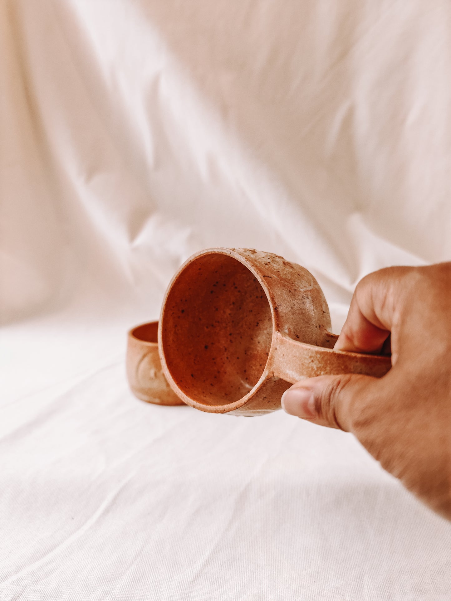 Keramik Tasse - Xilogravura - Blumen braun