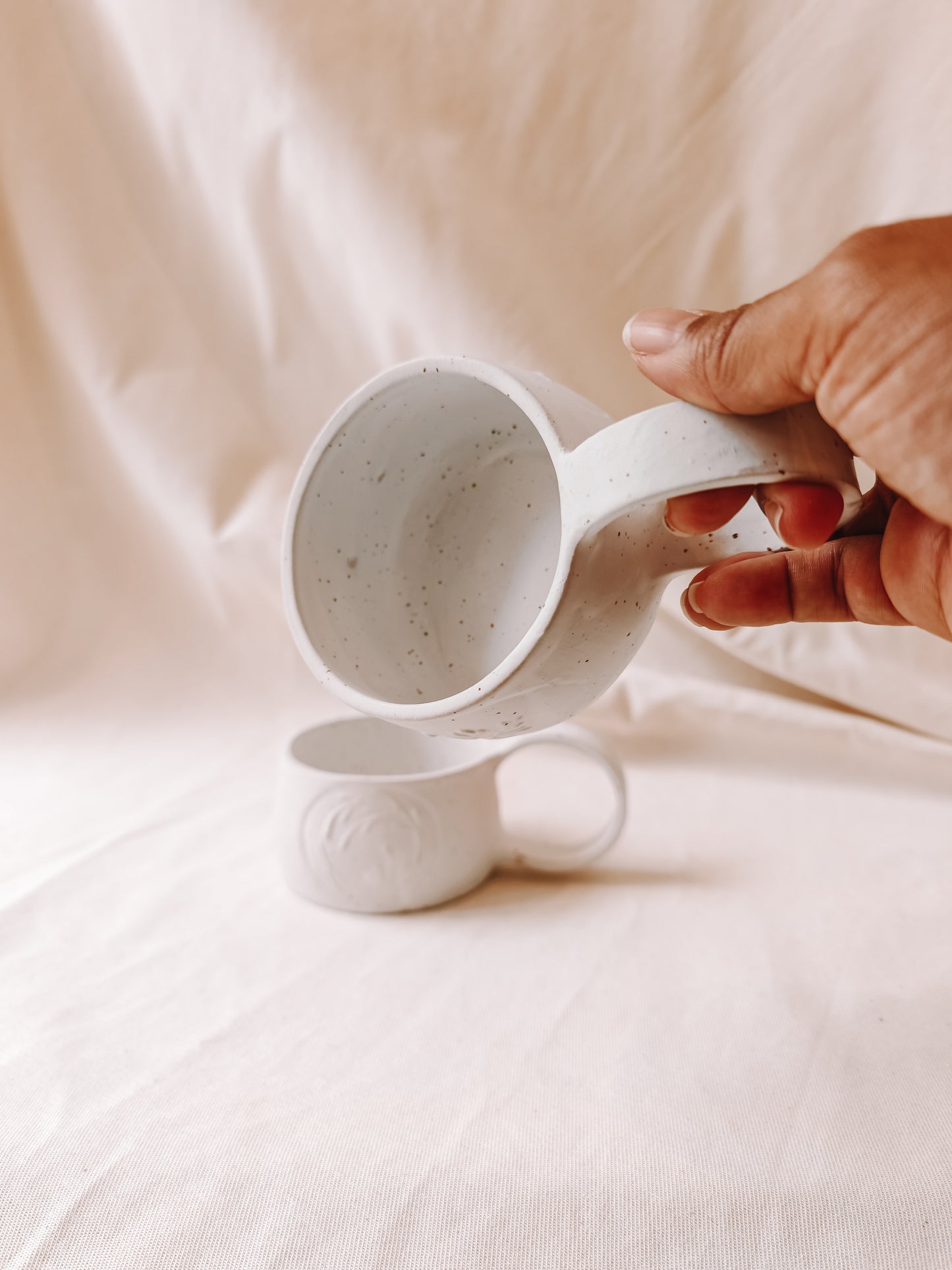 Keramik Tasse - Xilogravura - Blumen weiß